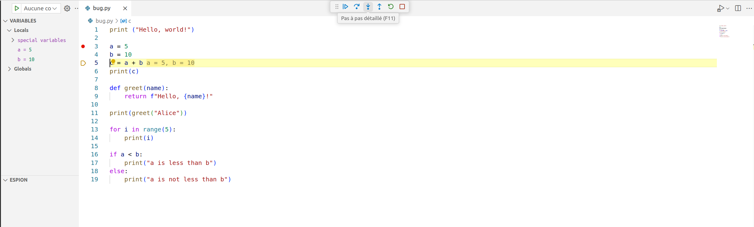 Inspecter les variables dans VSCode